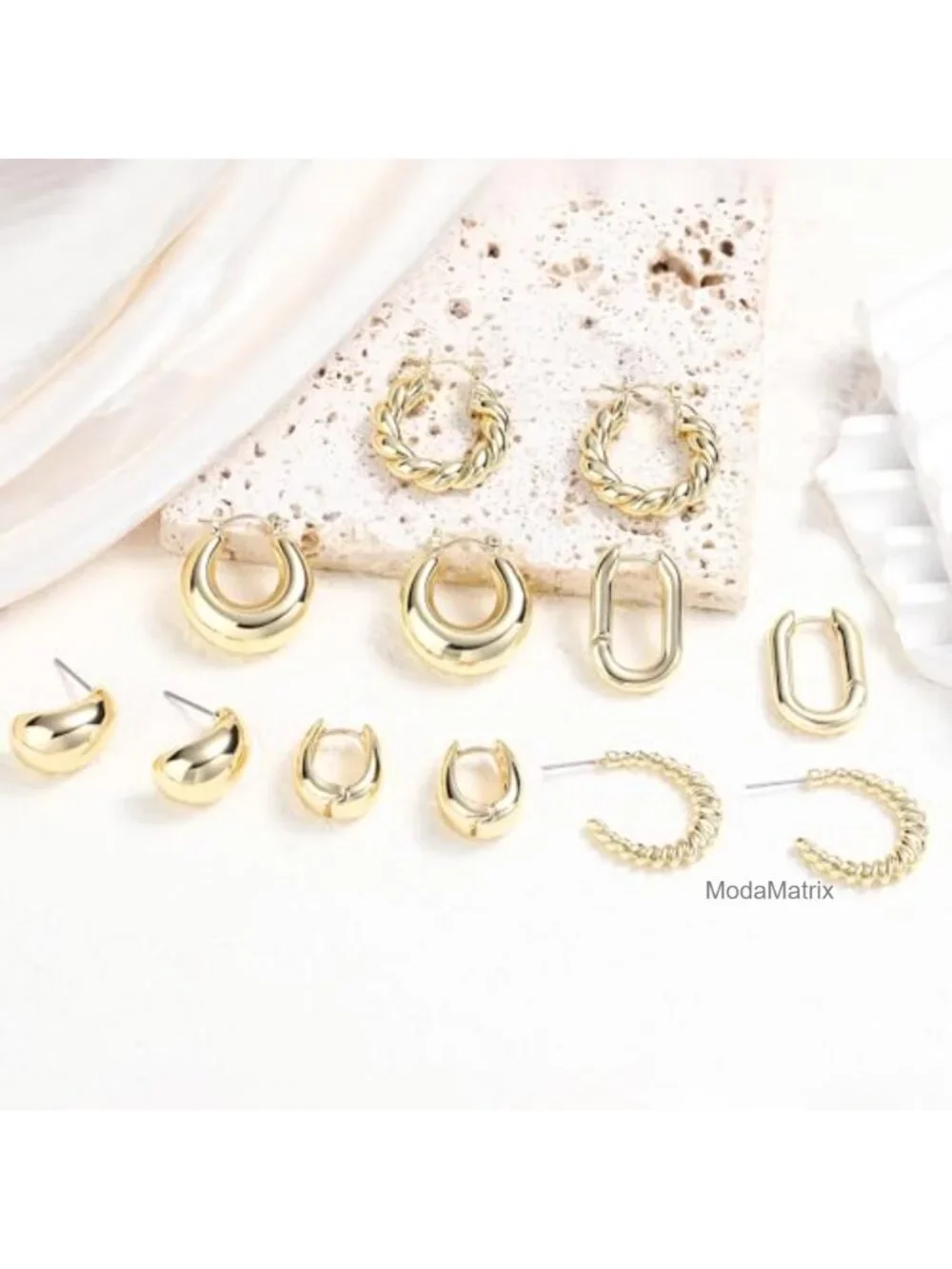 6 Pairs 14K Gold Plated Hoop Earrings for Women Lightweight Chunky Hoop